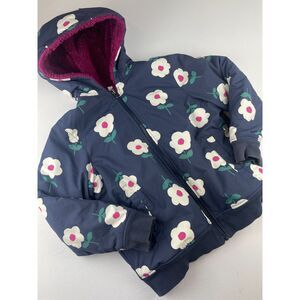 ~ KIDS 6/7 Hanna Andersson Jacket Reversible Fleece Floral Flowers Hood Zip 120c